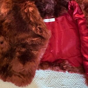 Luxurious Faux Fur Coat with Red Satin Lining
